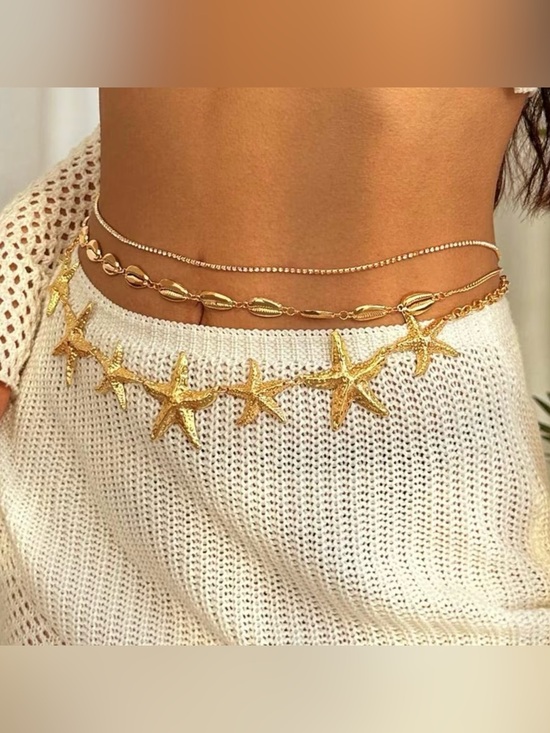 New! Gold Starfish & Shell Layered Waist Chain. Sexy Beach Body Jewelry main image 5